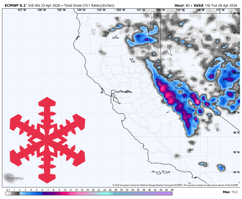 California Sierra Spring Storm Forecast: Light Accumulation Followed by Warming Trend
