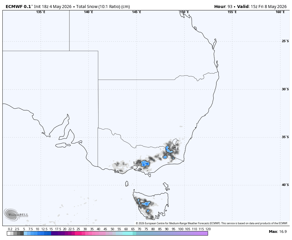 Early Season Cold Front Brings Snowfall to Australian Alpine Regions