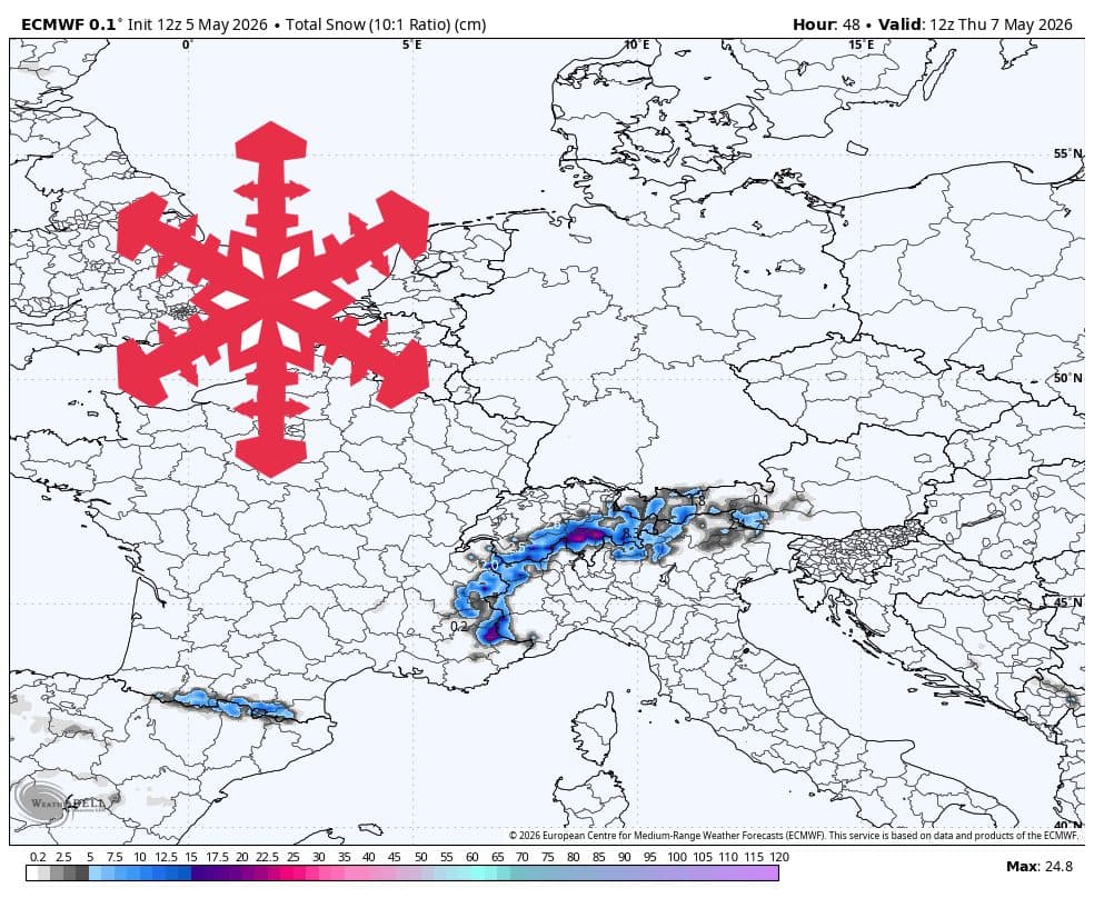 Spring Storms Bring Fresh Snow to High-Elevation European Alps
